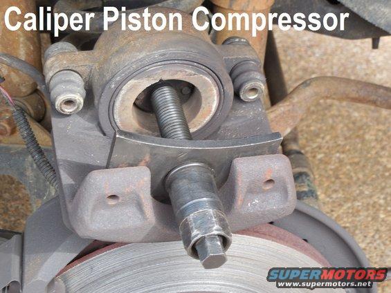 braketool.jpg Caliper Piston Compression Tool

Before new pads can be installed over a new rotor, the caliper must be fully compressed to make space.

If a front brake line must be opened (as for replacement), leave this step for last. Compressing the caliper will reverse-bleed the line, as long as the caliper is compressed in its normal upright position, with the brake line connection at the top.