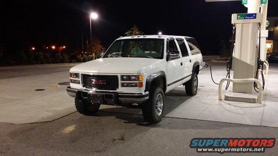 20141112_192603.jpg Ah, yes. My Suburban in it's natural habitat; the gas station. First time in over two years that I have driven it on the road...grinning ear to ear. Bumped the the fuel pressure from 6 to 9 psi. Seems to have better throttle response.