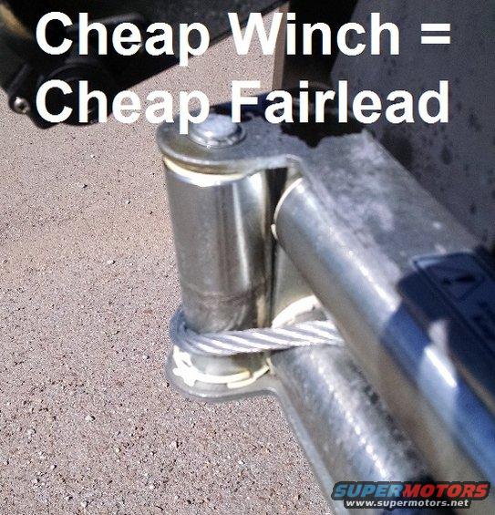 gregwinch4.jpg Cheap Winch = Cheap Fairlead (and all other parts)

Although this roller fairlead LOOKS just like any other from a distance, close inspection shows that it's just thin steel tubes with plastic bushings.  And when it was loaded (not even CLOSE to the winch's max), the plastic shattered inside.

The fairlead on a good winch will be heavy steel rollers, with no (or brass) bushings that can take a full side/rear pull.

[url=https://www.supermotors.net/registry/media/1096921][img]https://www.supermotors.net/getfile/1096921/thumbnail/weatherproof.jpg[/img][/url]