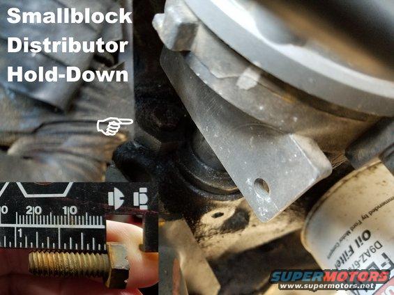 distholddown.jpg Smallblock Distributor Clampdown Bolt  24-33 Nm; 17-25 lb-ft

See also:

[url=https://www.supermotors.net/registry/media/1146568][img]https://www.supermotors.net/getfile/1146568/thumbnail/distcapgrease.jpg[/img][/url]