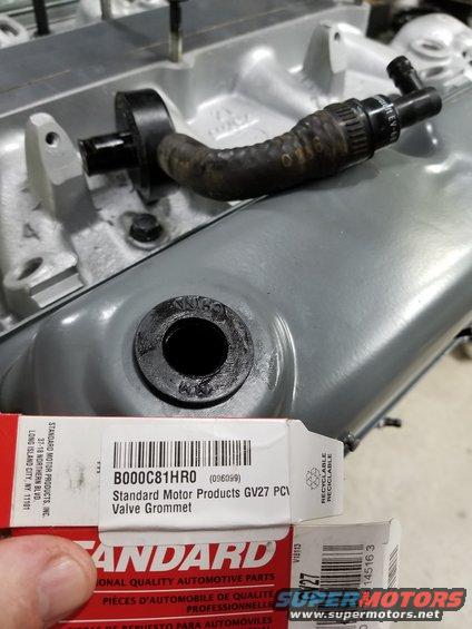 20180728_153349.jpg I didn't realize this grommet would be chinese when I ordered it, but my local Ford doesn't sell it (possibly E7AZ-6A892-A).
0.715 In. ID x 1.440 In. OD x 0.493 In. Thk.

The PCV valve is [url=https://www.amazon.com/dp/B000C5FJG8]MotorCraft EV-68[/url], and it's in the revised configuration (above the valve cover).