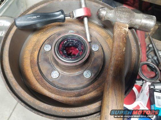 20190714_134455.jpg I also like to fill the cavity between the inner beariing & seal with grease.  The dark grease is just older blue grease from my bearing packer.

Driving the front studs through is easier than using the lug installer.

IF THE IMAGE IS TOO SMALL, click it.

[url=https://www.supermotors.net/registry/media/72056][img]https://www.supermotors.net/getfile/72056/thumbnail/b58.jpg[/img][/url]

Always clean the hub, drum, & wheel mounting surfaces before installation:

[url=https://www.supermotors.net/registry/media/1040051][img]https://www.supermotors.net/getfile/1040051/thumbnail/52brushed.jpg[/img][/url] . [url=https://www.supermotors.net/registry/media/881406][img]https://www.supermotors.net/getfile/881406/thumbnail/wms.jpg[/img][/url]