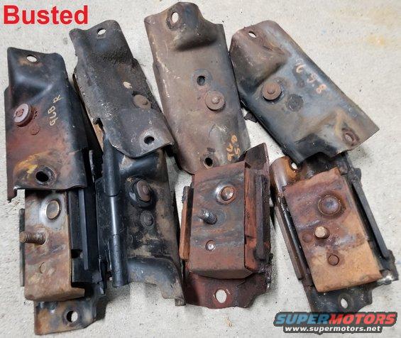 reason.jpg These are all factory-original V8 (5.0L, 5.8L) engine mounts that have broken from normal driving. This is why poly mounts are better - the factory design ALWAYS breaks, especially the cheap chinese junk that's available now.

[url=https://www.supermotors.net/registry/media/1157412][img]https://www.supermotors.net/getfile/1157412/thumbnail/polymounts.jpg[/img][/url] . [url=https://www.supermotors.net/registry/media/1150149][img]https://www.supermotors.net/getfile/1150149/thumbnail/engmts.jpg[/img][/url] . [url=https://www.supermotors.net/registry/media/518663][img]https://www.supermotors.net/getfile/518663/thumbnail/enginemounts.jpg[/img][/url] . [url=https://www.supermotors.net/registry/media/871757][img]https://www.supermotors.net/getfile/871757/thumbnail/189engmts.jpg[/img][/url]