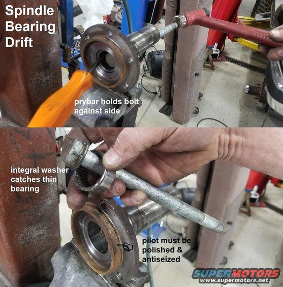 20200308_210709.jpg Driving out the spindle bearing is always a PITA, but this improvised drift made it much easier. Between the hits, I rotated the bolt around the bearing to drive it out evenly.
IF THE IMAGE IS TOO SMALL, click it.