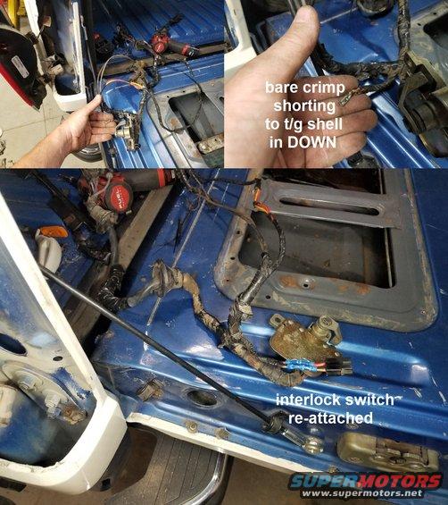 tgshort.jpg While trying to start on the body mounts, I discovered the tailgate window would only go up - it had a dead short when trying to lower, which turned out to be a poor job of bypassing the safety switch.
IF THE IMAGE IS TOO SMALL, click it.

[url=https://www.supermotors.net/registry/2742/12689-4][img]https://www.supermotors.net/getfile/72435/thumbnail/glass.jpg[/img][/url]