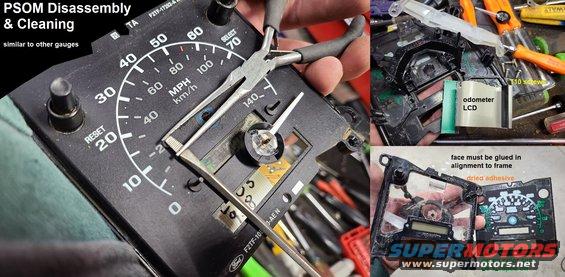 psomdisassembly.jpg PSOM Disassembly & Cleaning

[url=https://modulemechanics.com/product/f4uf-10d922-ba-replacement-lcd-for-1992-1997-ford-psom-odometer-screen-display/]New odo display[/url] ~$90 

See also:
[url=https://www.supermotors.net/registry/media/774679][img]https://www.supermotors.net/getfile/774679/thumbnail/clusterparts.jpg[/img][/url]