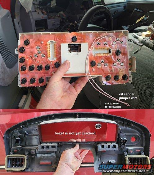 6clusterbzwr.jpg The last step of the oil sender reversion is to jumper the oil gauge resistor on the back of the cluster. The wire is long enough that the cluster does not need to be removed again to cut the wire, if someone wants to go back to the '87-95 configuration of the switch & resistor.

[url=https://www.supermotors.net/registry/media/723858][img]https://www.supermotors.net/getfile/723858/thumbnail/tsb880514oilgauge.jpg[/img][/url] . [url=https://www.supermotors.net/registry/media/1166913][img]https://www.supermotors.net/getfile/1166913/thumbnail/6engoilcold.jpg[/img][/url]