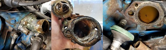 tstatchrome.jpg Chrome 
IF THE IMAGE IS TOO SMALL, click it.

Not only does it NOT get ya home, it usually indicates extremely low-quality parts that won't last long. This one actually did damage to the intake manifold, taking some cast Iron off as the chromed garbage rotted away.