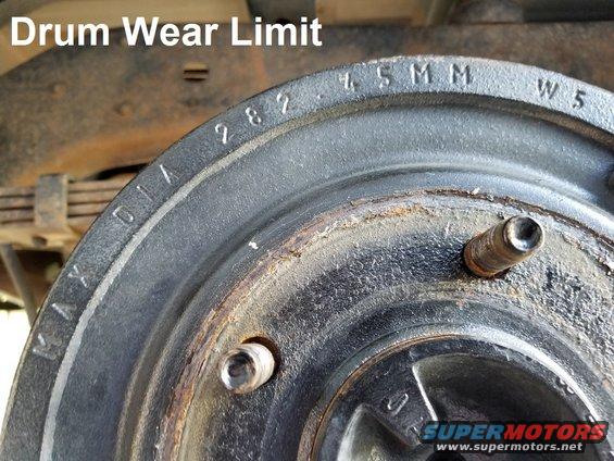 drumspec.jpg Brake Drum Wear Limit Specification is stamped into drum lip
IF THE IMAGE IS TOO SMALL, click it.

282.45mm = 11.12"