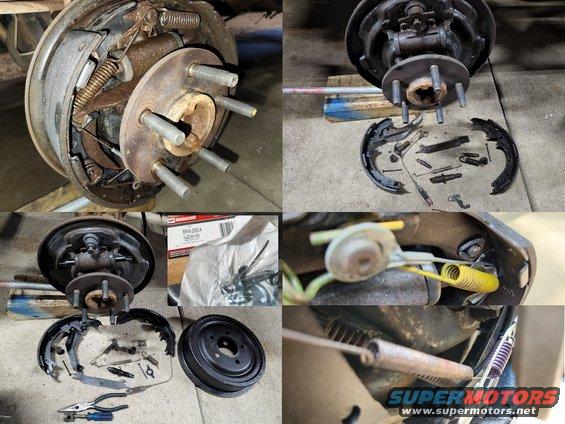 brakesdrum.jpg While so much was apart, I decided to clean up the rear brakes. Good thing, since I found 2 Right autoadjusters had been installed. So while waiting for a [url=https://www.amazon.com/dp/B000C5FCD8]Left kit (Motorcraft BRAK2662A)[/url] to arrive, I sandblasted everything, painted the steel, & then applied graphite-bearing paint instead of grease, and reassembled it all.
IF THE IMAGE IS TOO SMALL, click it.