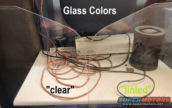 glass-cleartint.jpg Glass Colors
IF THE IMAGE IS TOO SMALL, click it.

This is what Ford means by "tinted" - the slight green in the glass. Ford calls darkened glass "shaded".