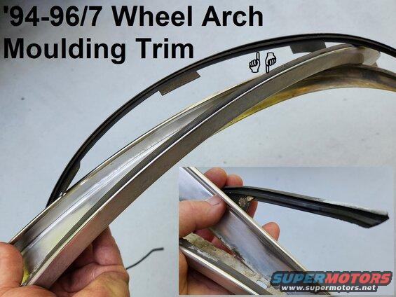 wheelarchmldg.jpg '94-97 Wheel Arch Moulding Trim
IF THE IMAGE IS TOO SMALL, click it.

Earlier wheel arch mouldings were bare Aluminum pressed against the paint. This plastic edge can be transferred from a damaged moulding to a replacement not equipped.