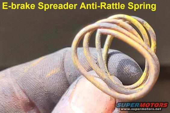 brakespringtwist.jpg The anti-rattle spring for the e-brake spreader bar naturally twists over time, causing it to bind & wear against the bar. Manually twist it back into shape during each service.
IF THE IMAGE IS TOO SMALL, click it.