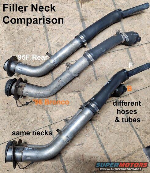 fillersrrfbr.jpg Filler Neck Comparison
IF THE IMAGE IS TOO SMALL, click it.

The steel is the same for gas trucks behind the axle SRW, but the rubber is different.