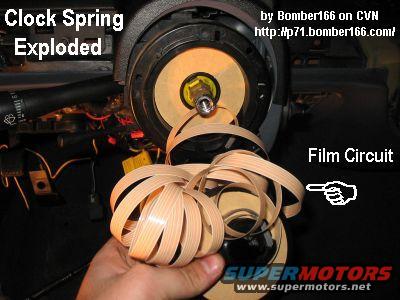 clockspringexploded.jpg Clock Spring showing the film circuit which abrades & breaks over time, causing SRS warnings &/or inoperative cruise control.