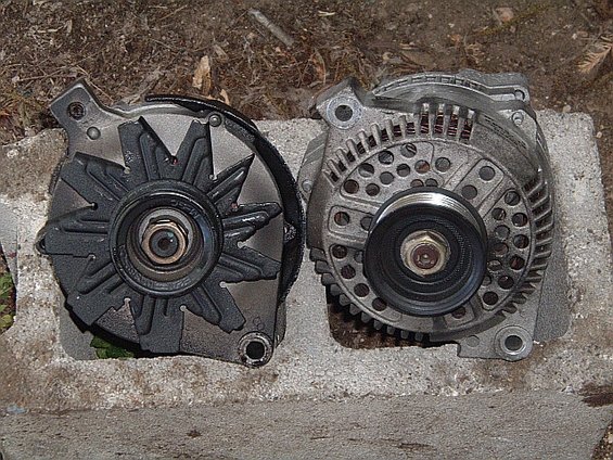 car-pictures-101.jpg here's the difference between the two alts, the wimpy early model 89-93 v6 70 amp alt is on the left, the better later model 94+ v6 130 amp alt is on the right.