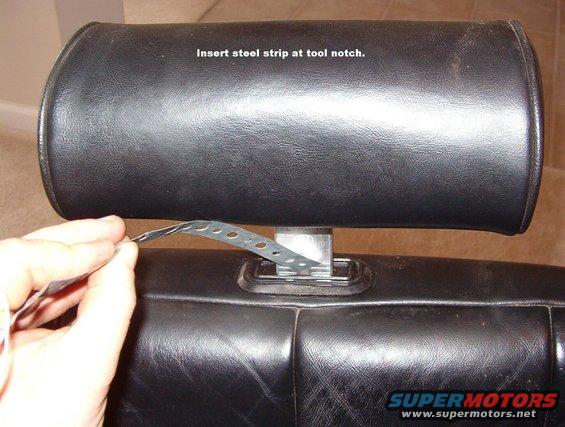 15headresttool.jpg Headrest Tool
If your seat does NOT have a hard back panel, you'll need a thin piece of steel to release the headrest.  If you have the removeable back, take it off & release the headrest manually.