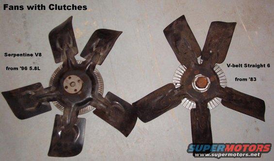 fans.jpg V8 clutch [url=http://www.amazon.com/dp/B009B5TIEO/]Motorcraft YB3158[/url] has less than 70Kmi on it.  I6 clutch has less than 10Kmi.  No damage or leaks on either.

[url=http://www.supermotors.net/registry/media/901657][img]http://www.supermotors.net/getfile/901657/thumbnail/fanclutchv8serp.jpg[/img][/url]