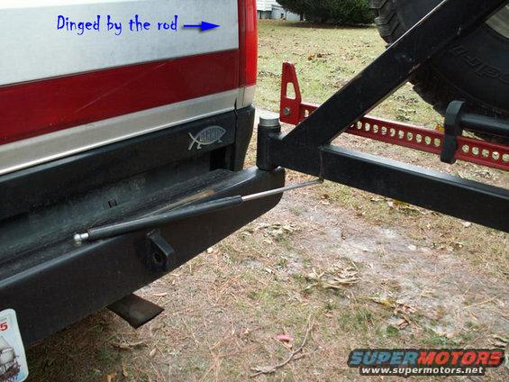 swinggate_rod.jpg I had to install shorter tailgate cables because the trim panel on my tail gate was getting dinged and popping the rod off every time I lowered the gait. 

Friend of mine who bought a Big Mike bumper at the same time for his 88 did not have that problem. Differences in wear on the trucks and hand fabrication of the bumper.