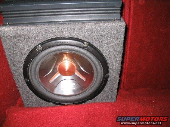 subwoofer.jpg TS-W1041C Pioneer Premier 10 " Subwoofer
- Walmart 10" Subwoofer Box
- Located In Trunk 
- RMS 400W
- Peak 800W
- 18-2,500Hz 
- 4 ohm
