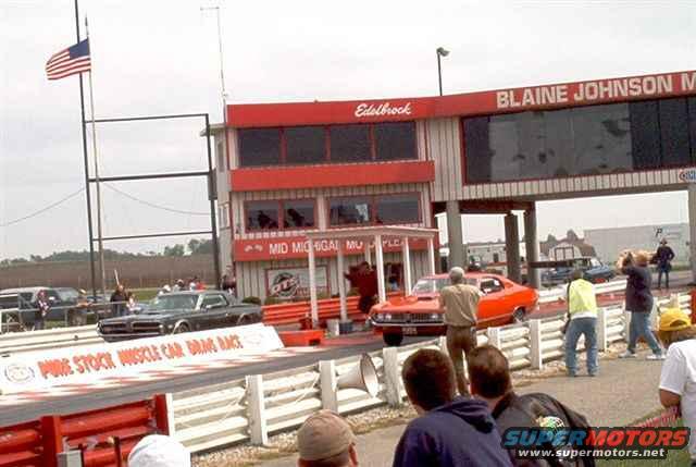 torinogotwhooped1.jpg Here's me at Mid Michigan Motorplex about to whoop up on a '71 429SCJ 4 speed Torino Brougham. I ran a 14.2 at 98 and got him at the start by .2 .