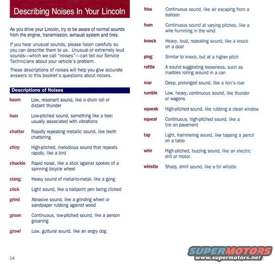 lincolntellyourtech08.jpg Glossary of Noise Names
IF THE IMAGE IS TOO SMALL, click it.

See also:
http://fullsizebronco.com/forum/showthread.php?p=1882883#post1882883