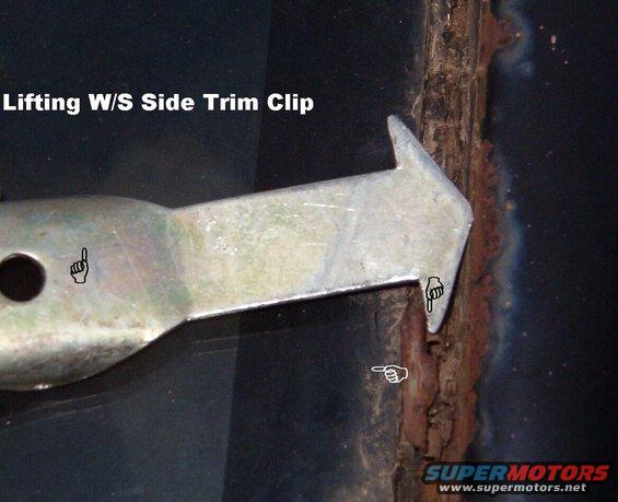 ws_tool5.jpg Turn the tool to pry the clip slightly toward the center of the w/s, then lift the trim just enough to disengage it from the clip.

See also:
[url=https://www.supermotors.net/registry/media/929326][img]https://www.supermotors.net/getfile/929326/thumbnail/windshieldmoulding.jpg[/img][/url] . [url=https://www.supermotors.net/registry/media/515203][img]https://www.supermotors.net/getfile/515203/thumbnail/wstool_.jpg[/img][/url] . [url=https://www.supermotors.net/vehicles/registry/media/515204][img]https://www.supermotors.net/getfile/515204/thumbnail/ws_tool1.jpg[/img][/url] . [url=https://www.supermotors.net/vehicles/registry/media/515205][img]https://www.supermotors.net/getfile/515205/thumbnail/ws_tool4.jpg[/img][/url] . [url=https://www.supermotors.net/vehicles/registry/media/515207][img]https://www.supermotors.net/getfile/515207/thumbnail/ws_tool9.jpg[/img][/url] . [url=https://www.supermotors.net/vehicles/registry/media/515208][img]https://www.supermotors.net/getfile/515208/thumbnail/ws_tool7.jpg[/img][/url] . [url=https://www.supermotors.net/registry/media/861043][img]https://www.supermotors.net/getfile/861043/thumbnail/56wstrimleaves.jpg[/img][/url] . [url=https://www.supermotors.net/vehicles/registry/media/690344][img]https://www.supermotors.net/getfile/690344/thumbnail/wsclips.jpg[/img][/url] . [url=https://www.supermotors.net/vehicles/registry/media/862576][img]https://www.supermotors.net/getfile/862576/thumbnail/wstrimbk95.jpg[/img][/url] . [url=https://www.supermotors.net/vehicles/registry/media/859762][img]https://www.supermotors.net/getfile/859762/thumbnail/wstrimbk.jpg[/img][/url]