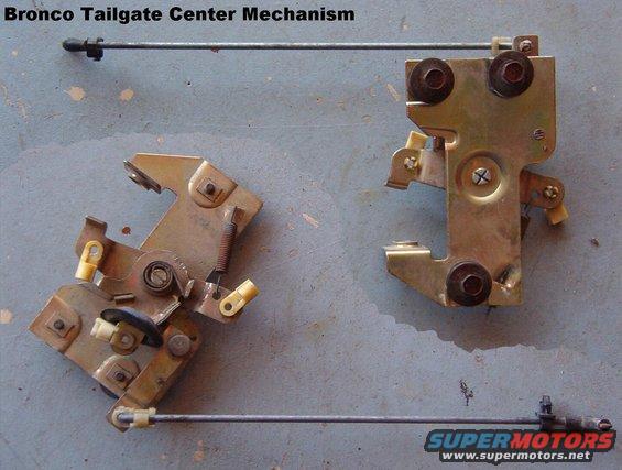 tgcentermech.jpg SOLD Tailgate Center Latch Mechanism from '95 

Fits '78-96; includes all original fasteners, glass interlock rod, & inside pushrod grommet. Does not include inside handle or pushrod.

For a writeup on installation & alignment, read this: 
http://www.fourdoorbronco.com/board/showthread.php?t=5224