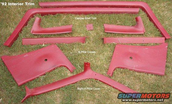 trimred.jpg Bronco Red Camper Trim fits '92-96
Ships as 64x25x6&quot; @ 8lbs.

Bronco Red B-Pillar Trim fits '80-96

Red A-Pillar Trim fits '92-96 F-series & Bronco

Matching bedwall panels available:
[url=http://www.supermotors.net/registry/media/545155][img]http://www.supermotors.net/getfile/545155/thumbnail/bedwalls92red.jpg[/img][/url]

For installation, see this:
[url=http://www.supermotors.net/registry/media/282491][img]http://www.supermotors.net/getfile/282491/thumbnail/campershelltrim.jpg[/img][/url]