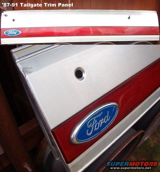 tgtrimred.jpg SOLD '87-91 Bronco Tailgate Trim Panel with red reflector & all mounting hardware fits all '78-96 Broncos.

For a writeup on installation & alignment, read this: 
http://www.fourdoorbronco.com/board/showthread.php?t=5224