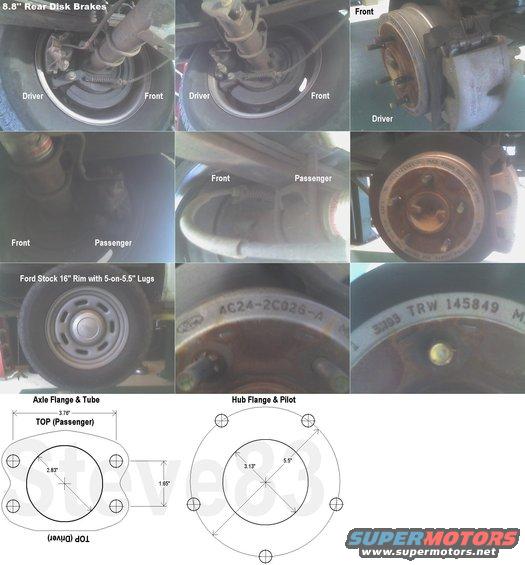 reardisk.jpg 8.8&quot; Rear Disk Brakes from '04-up E150
IF THE IMAGE IS TOO SMALL, click it.

[url=http://www.supermotors.net/registry/media/516839][img]http://www.supermotors.net/getfile/516839/thumbnail/disc8.8axle04e150.jpg[/img][/url]

These calipers require 16&quot; rims, and this was the first set I got:
[url=http://www.supermotors.net/registry/media/744966][img]http://www.supermotors.net/getfile/744966/thumbnail/16grinding.jpg[/img][/url]

Eventually, I found a complete van axle & wheels that I modified to fit a '78-96 Bronco/F150:

[url=https://www.supermotors.net/registry/2742/32546-2][img]https://www.supermotors.net/getfile/1139004/thumbnail/axles9605.jpg[/img][/url]

See also:
[url=http://www.supermotors.net/registry/media/266155_1][img]http://www.supermotors.net/getfile/266155/thumbnail/brakeflanges.jpg[/img][/url]