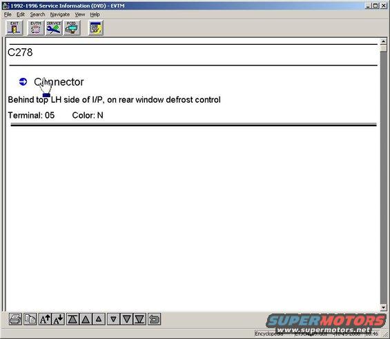servicedvdinstallation41.jpg The connector's location appears.  This particular connector does not include a diagram - just a text description.  It has 5 terminals and is molded from Natural-colored plastic.  To see the pinout, click &quot;Connector&quot;.  Some connector pinouts (including most with 3 or fewer terminals) are not shown.