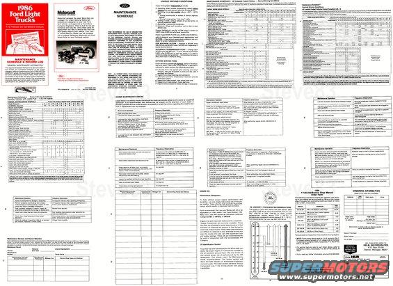 maintsched86.jpg Maintenance Schedule for '86 Fullsize Trucks
IF THE IMAGE IS TOO SMALL, click it.

The chart beginning on p.17 continues to p.22 .

http://www.fleet.ford.com/partsandservice/owner-manuals/