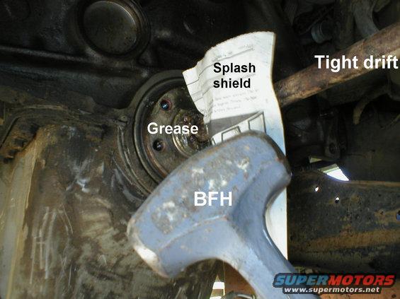 pilot-hammer.jpg After packing the old pilot with grease, I found a steel rod that barely fit and a LARGE hammer.  When the rod is driven in, the grease pushes the pilot out, but the grease will spray the first few times, and has to be repacked.

Some people use white bread (yes, bread) instead of grease because it's easier to clean up.