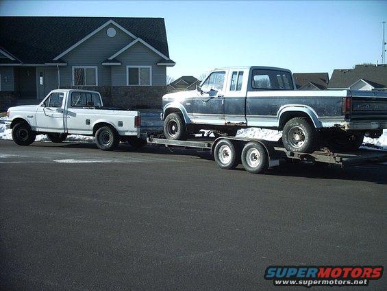 30964780180_large.jpg 3-07-09: Today I picked up the new donor truck. This is the truck that will be giving up it's chassis for my 54! This should cut atleast a few years off the build time. The truck is a 1984 Ford F250 4x4 with a 351W, 4spd transmission and 3.54 geared limited slip rear diff. This is almost the exact truck I was looking for. The only thing I would change if I could would be for it to be a regular cab instead of the extended cab.

 

Here it is just after I bought it and got it loaded on my trailer.