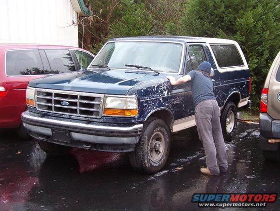 56cleanup.jpg On a nice, cold, rainy day, he got to spend his first quality time with the truck.  This is just the first pass - it's gonna need several more cleanings before the paint can be touched up.