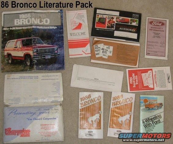 manuals86bxtra.jpg SOLD 86 Bronco Manuals 

This is the most-complete set of manuals I've ever seen for a Bronco; especially such an old one. [url=http://www.supermotors.net/registry/2742/73384-4]Photos of the large brochure[/url] and [url=http://www.supermotors.net/registry/2742/73387-4]scans of the Accessories booklet[/url] are each in their own album.