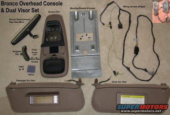 consoleset.jpg Bronco '94-96 Overhead Console, Electrochromic RV Mirror (F4TZ17700A), & Dual Visor Set

[url=https://www.supermotors.net/registry/media/173852][img]https://www.supermotors.net/getfile/173852/thumbnail/compassmirremove.jpg[/img][/url] . [url=https://www.supermotors.net/registry/media/747795][img]https://www.supermotors.net/getfile/747795/thumbnail/mirrorbuttone6000.jpg[/img][/url]