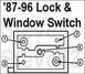 '87-96 Door Lock & Window Switch 

Pin 1 is Normally Closed (NC) to pin 2. 
Pin 4 is Normally Closed...