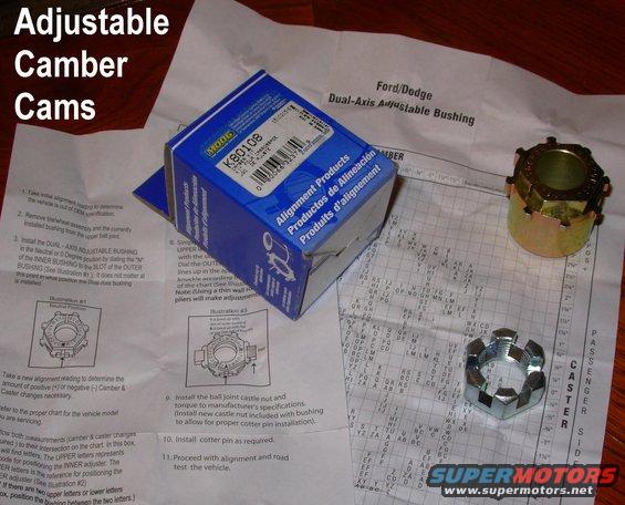 cambercammoog.jpg Adjustable Camber Cam

I bought a lifetime alignment from Firestone years ago, and I've gotten my money's worth.  But every time they do it, they try to gouge me about $30 plus tax EACH for replacment factory-style (solid) cams.  And I realized they've been KEEPING my old ones, which might have fit on subsequent trips, if I still had them.  But that would have been iffy, so I ordered these (also ~$30ea) from RockAuto so I'll never have to buy another one.

[url=https://www.supermotors.net/registry/media/1170256][img]https://www.supermotors.net/getfile/1170256/thumbnail/camberxtract.jpg[/img][/url] . [url=https://www.supermotors.net/vehicles/registry/media/994223_1][img]https://www.supermotors.net/getfile/994223/thumbnail/cambercamchart.jpg[/img][/url] . [url=https://www.supermotors.net/registry/media/1146569][img]https://www.supermotors.net/getfile/1146569/thumbnail/alignment.jpg[/img][/url] . [url=https://www.supermotors.net/registry/media/764864][img]https://www.supermotors.net/getfile/764864/thumbnail/05cam.jpg[/img][/url] . [url=https://www.supermotors.net/registry/media/71641][img]https://www.supermotors.net/getfile/71641/thumbnail/cambercam-side.jpg[/img][/url] . [url=https://www.supermotors.net/registry/media/933587][img]https://www.supermotors.net/getfile/933587/thumbnail/cams.jpg[/img][/url]

I'm annoyed that this box is labelled &quot;Made in USA&quot;, but right below that, it says &quot;Fabrique aux le Chine; Hecho en China&quot;.