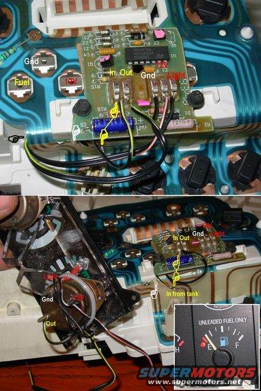 lowfuel88ke.jpg Another '87-91 Low Fuel Light mod; this time with most of the connections on the back of the gauge.
IF THE IMAGE IS TOO SMALL, click it.

The white pointer is where I cut the fuel signal trace; the black is where I drilled thru the case.

[url=http://www.supermotors.net/vehicles/registry/media/832455][img]http://www.supermotors.net/getfile/832455/thumbnail/lowfuellt88.jpg[/img][/url]