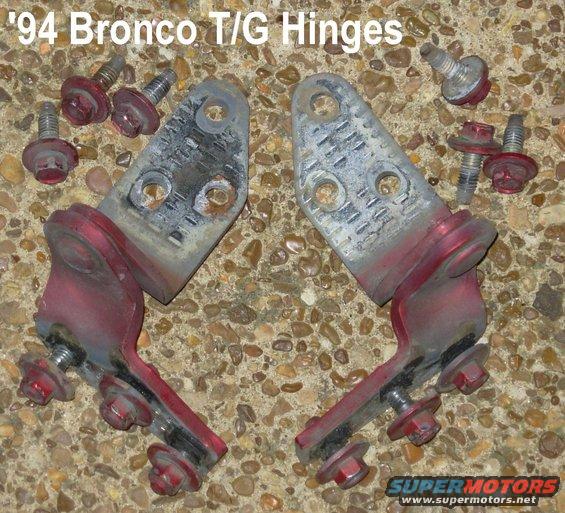 tghinges94red.jpg '78-96 Bronco Tailgate Hinges (D8TZ9843000A Right; D8TZ9843001A Left)
no rust or apparent wear