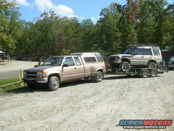 60loaded.jpg Its second road trip came off without a hitch - 3.5hrs each way towing this Disco2 to the SuperLift off-road park in Hot Springs, AR.  The Disco wasn't so lucky - its panhard bar came apart on the trails.  Neither was the trailer - its LHR tire blew 1 mile from my house.

SOLD
1997 Chevy K3500 Silverado 205Kmi 4WD 1-ton dually

E-mail me thru my profile here or search CraigsList Memphis.
NEVER WRECKED - NO MAJOR REPAIRS
Most service was done at the dealership.
- 6.5L TurboDiesel (no smoke/leaks/rattles/squeaks)
- 4L80-E
- 4.10 PosiTrac
- Light Autumnwood (camper matches)
- tilt cruise cassette PW/PL/PM/RKE
- leather steering wheel & shifter
- autodimming compass RV mirror
- single 34 gal tank
- new Curt Class V hitch receiver 
- factory skid plates (no scars)
- 7 Michelin X-Radials LT225/75R16
- 2 new batteries 2012 with stainless studded terminals

New Dorman LLT FSD 2013
Reman HydroBoost 2012
New injection pump 2010
New drivebelt 2010
New driver's inside door handle 2012
Trans flush 2010
New rear brake cylinders & shoes, axle seals 2010
New A/C compressor
New master cylinder 2009
New vacuum pump 2005
Ball joints & pitman arm 2004