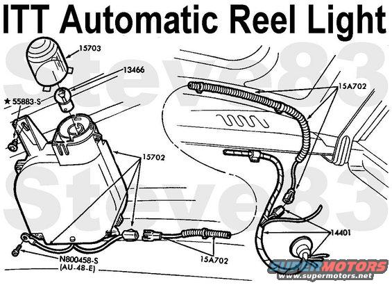 reellight.jpg ITT Reel Light used in ~'80~90 Ford trucks & later Jeeps has ~25' of self-retracting cord (twists, knots, kinks, & dirt inside the case interfere), a tilt switch (which can keep the light on if the truck is parked on a steep incline), a magnet on the side of the bulb holder (for positioning the bulb on the steel body), and a globe to protect the bulb (but the bulbholder tabs break off, and the more-common oversize bulb melts the globe).

[url=http://www.supermotors.net/registry/media/71664][img]http://www.supermotors.net/getfile/71664/thumbnail/reellight1.jpg[/img][/url] . [url=http://www.supermotors.net/registry/media/951576][img]http://www.supermotors.net/getfile/951576/thumbnail/reellightgm.jpg[/img][/url]