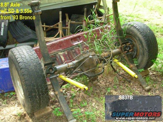 axler93b3l55.jpg SOLD 8.8&quot; Axle from my '93 Bronco XLT body donor

Apparently unopened with 3.55 gears & TracLok diff
Available with or without springs, shocks, sway bar, e-brake cables, & wheels