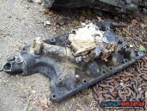 100_1696.jpg This is a carb and intake taken from a Bronco I &quot;found&quot; hiding in the woods off of Covington Pike a few years ago, Just thoguht it was a fun picture because I thought that was a blob of mud that had bee driven into the intake by the truck having been drug through the mud upside down.