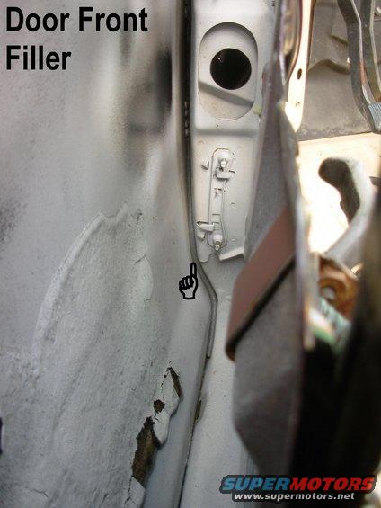 doorfrontfill.jpg This scrap of caulk-saver rod from the door gasket filler will prevent small pebbles & parts from jamming in the narrow gap, causing dents or rust.  The bottom is open to allow water to drain rearward. It can also be used above the rear wheel arch reinforcements, and inside the door seals.

[url=https://www.supermotors.net/registry/media/958840][img]https://www.supermotors.net/getfile/958840/thumbnail/doorgsktfiller.jpg[/img][/url] . [url=https://www.supermotors.net/registry/media/1073740][img]https://www.supermotors.net/getfile/1073740/thumbnail/06white17a.jpg[/img][/url] . [url=https://www.supermotors.net/registry/media/1162612][img]https://www.supermotors.net/getfile/1162612/thumbnail/gravel.jpg[/img][/url]

Note that this '93 door skin does NOT have a side-impact beam ('95-up).  It would run along the bottom outer skin about from the finger pointer past the missing paint to the back edge of the door.