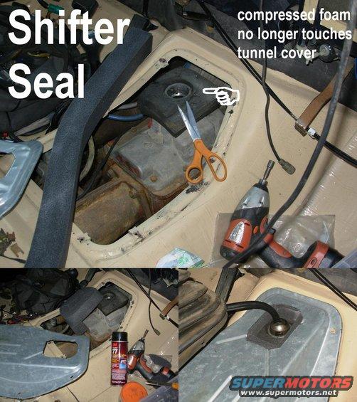 30shifterseal.jpg I think this foam pad was on my original '83 trans - I don't ever remember seeing one in a JY.  But over the years, it has become saturated with trans oil, engine oil, and whatever else, and it's not as fluffy as it once was.  So to keep splash & exhaust from entering thru the boot, I'm adding some new foam.  It's actually open-cell, but it's the thickest I could find in a hurry, and I sprayed it with liquid electrical tape (same as tool handle rubber) to make it less-permeable.