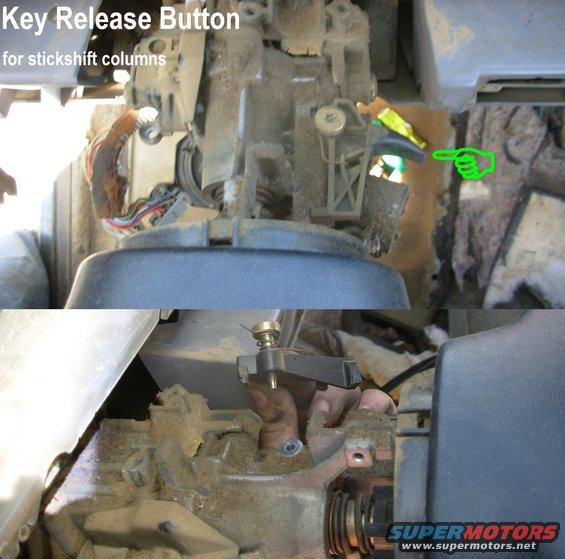 keyrelease.jpg In addition to deleting the shifter and finding the non-shifter upper column shroud, the key release button must also be added to convert a steering column to floor shift.